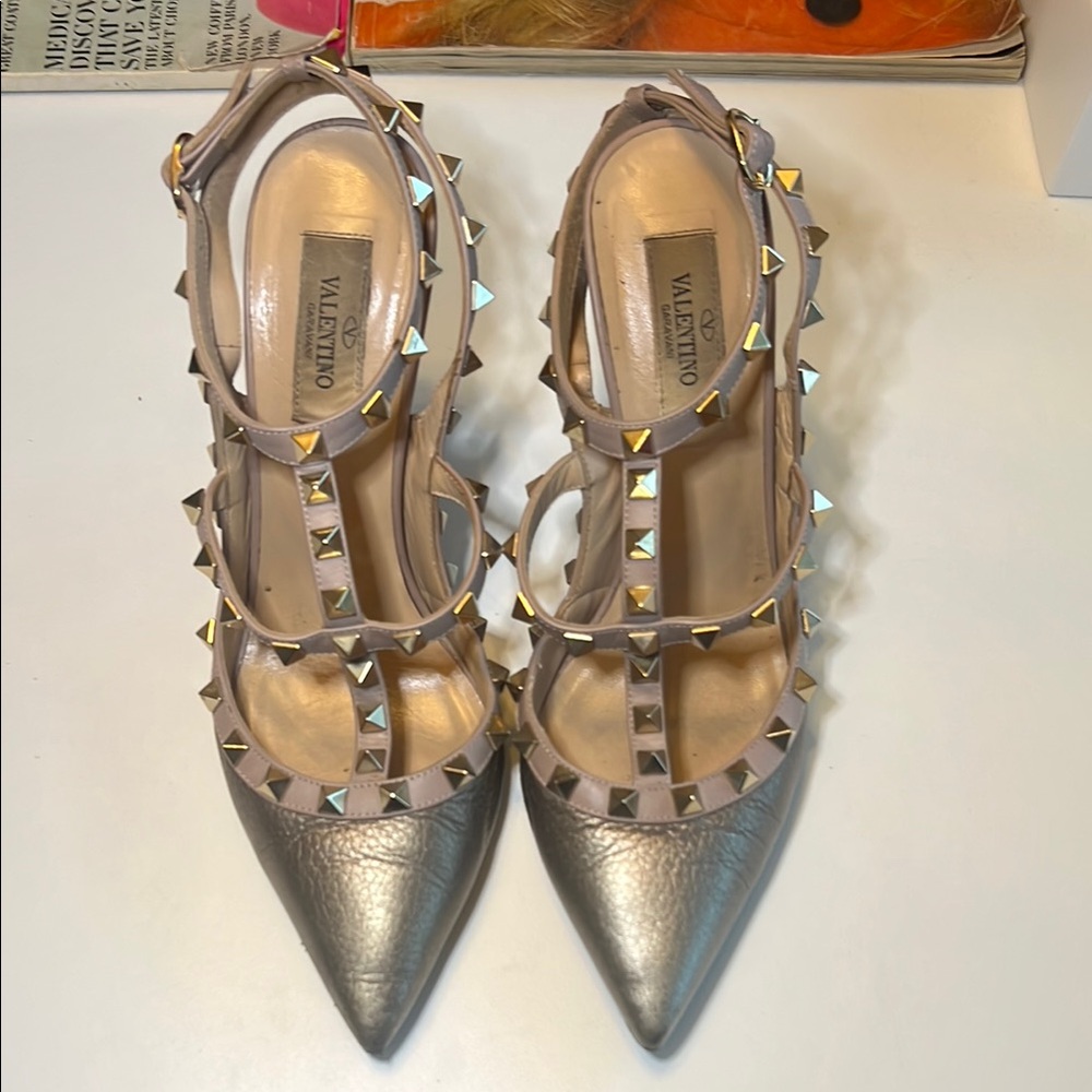 Valentino Women's Metallic Silver Studded Heels
